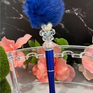 Luxury Blue Pom-Pom Butterfly Pen - Unbranded